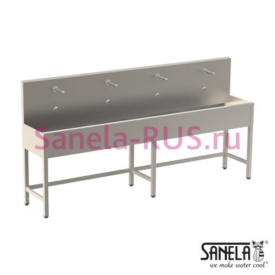 Нержавеющая раковина коллективная на ножках 2500мм SLUN 52E арт: 93521 Sanela Чехия (фото, схема)